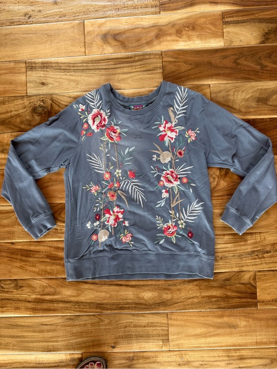 Johnny Was Tops - Johnny Was Blue Floral Embroidered Sweatshirt